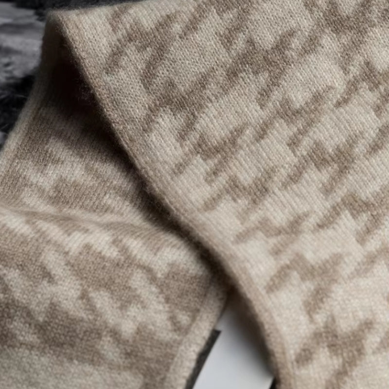 Echarpe Pied de Poule Beige et Taupe 90*11cm