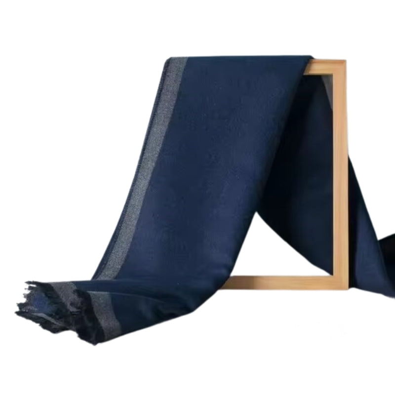 Echarpe Homme Longue Bleu Marine et Charbon 180x30cm