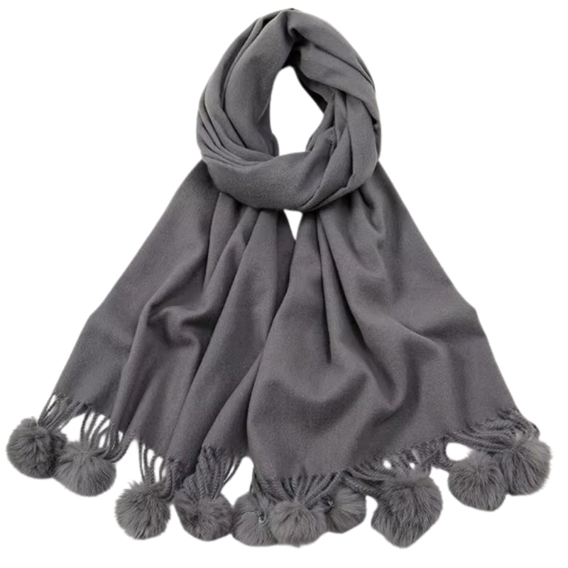 Echarpe Pompon Gris 190*70cm