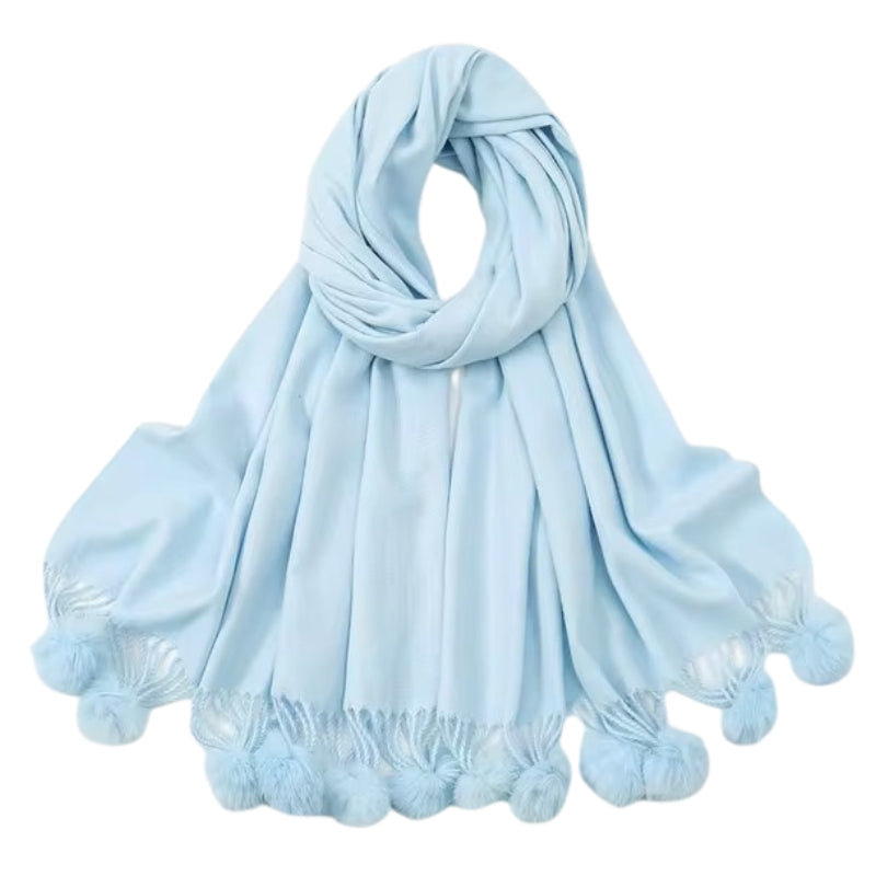 Echarpe Pompon Bleu Ciel 190*70cm