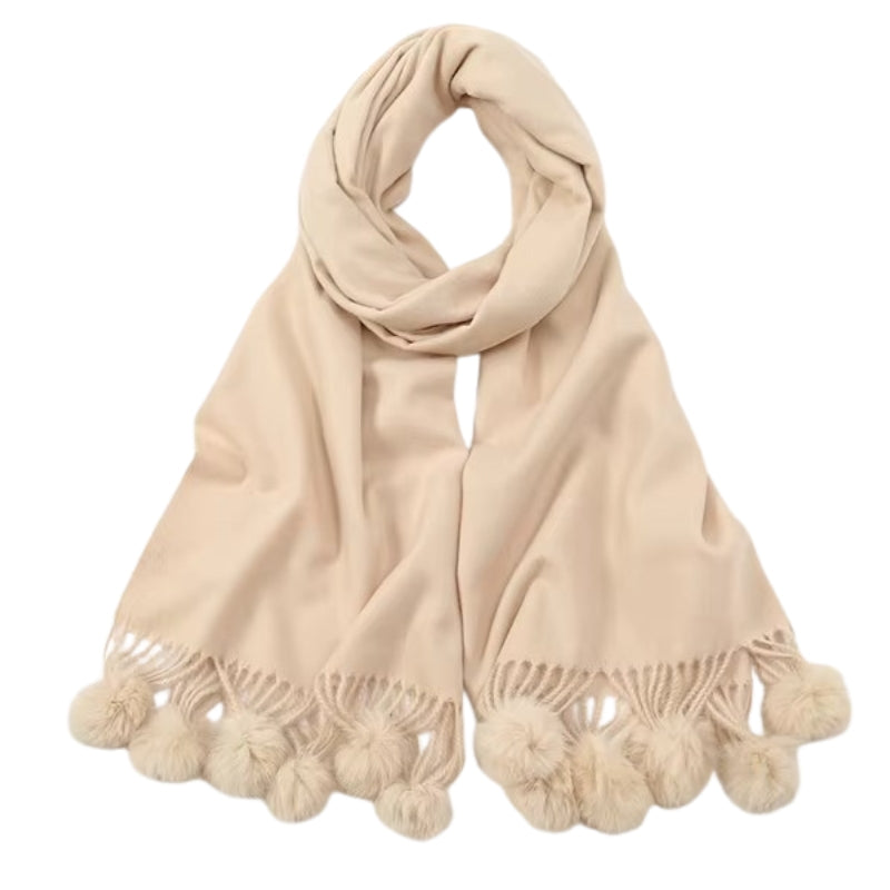 Echarpe Pompon Beige 190*70cm