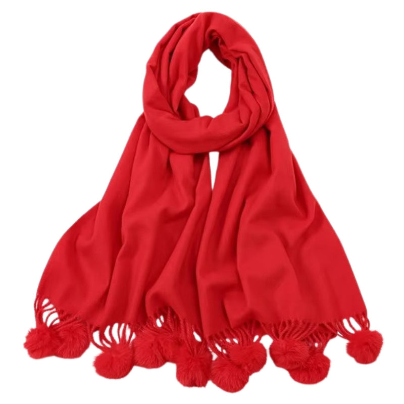 Echarpe Pompon Rouge 190*70cm