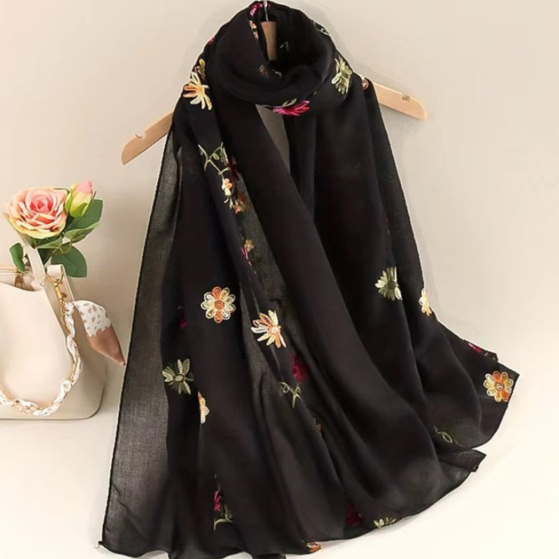 Foulard Fleuri Femme Noir et Multicolore 90x180cm