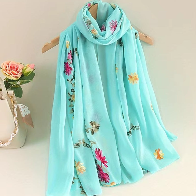 Foulard Fleuri Femme Turquoise Clair 90x180cm