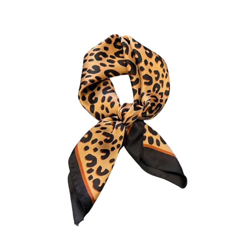 Foulard Mousseline Imprimé Léopard Marron Orangé et Noir 70x70cm