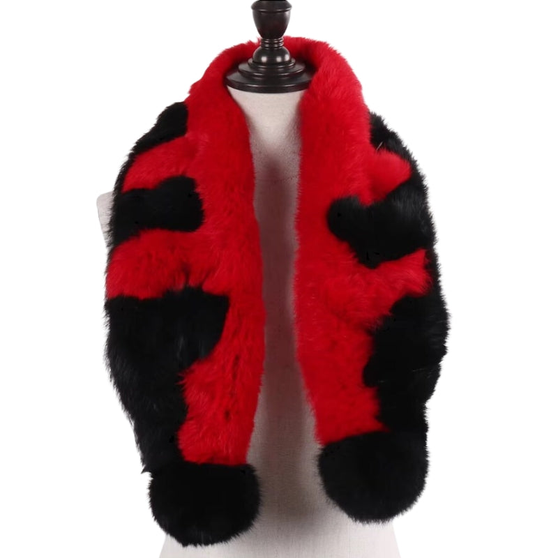 Echarpe Fourrure Femme Rouge et Noir 100cm