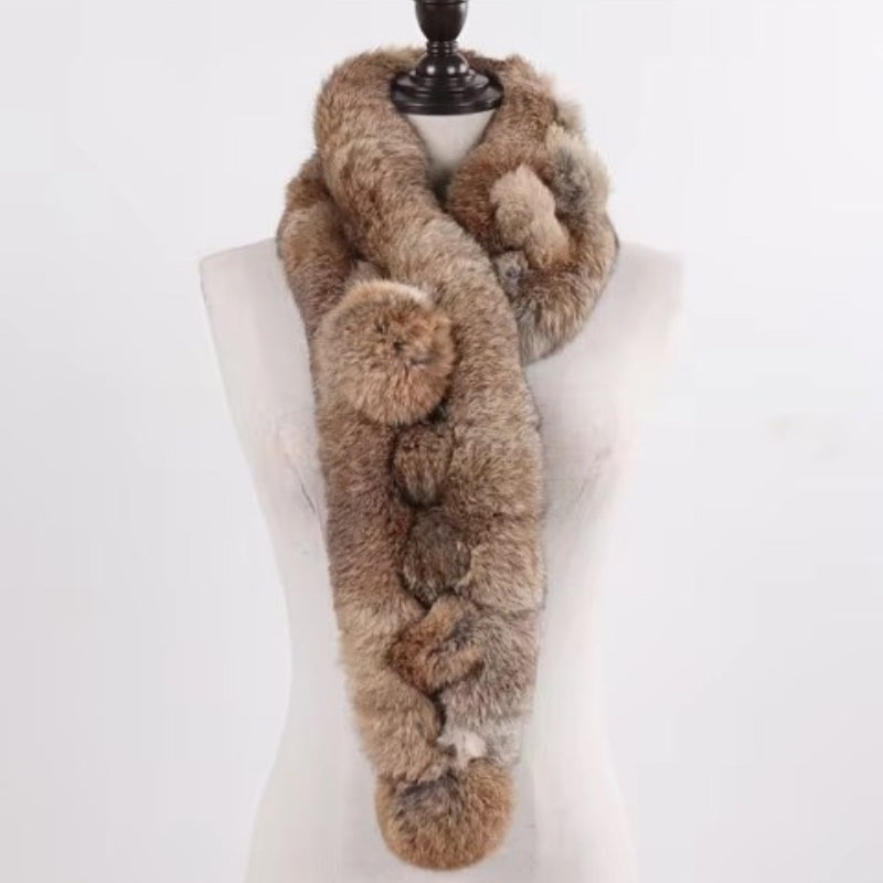 Echarpe Fourrure Femme Taupe et Beige 100cm
