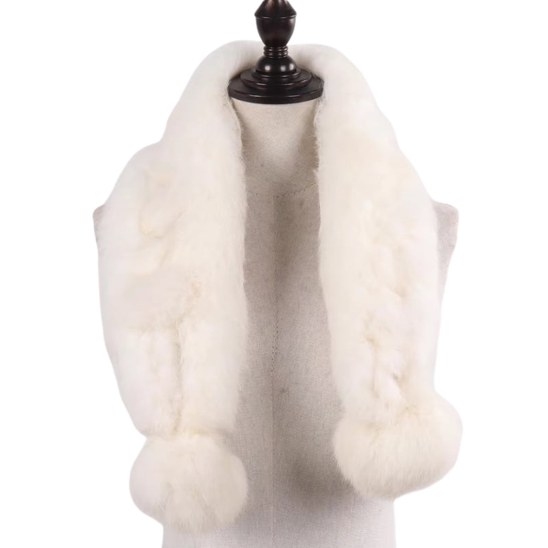 Echarpe Fourrure Femme Ivoire 100cm