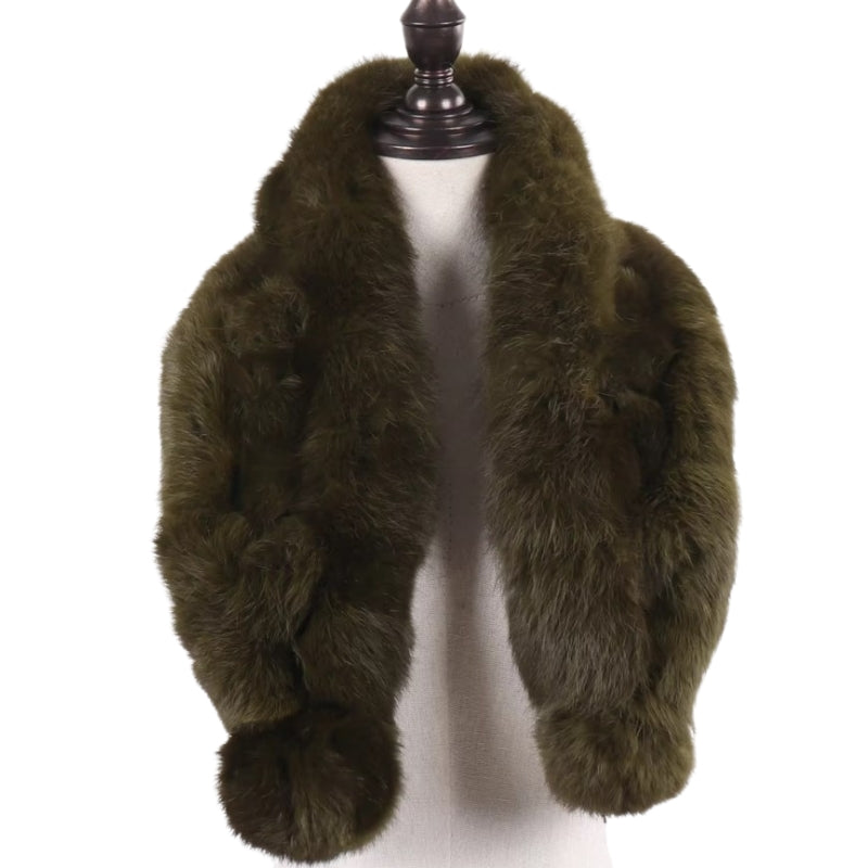 Echarpe Fourrure Femme Vert Olive 100cm