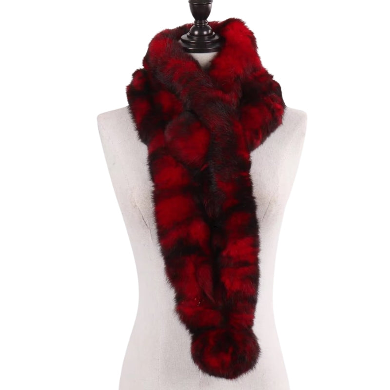 Echarpe Fourrure Femme Rouge Foncé et Noir 100cm