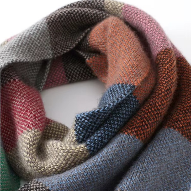 Écharpe Laine Fine Homme gros plan motif écharpe - Patchwork Foncé - Patchwork Clair