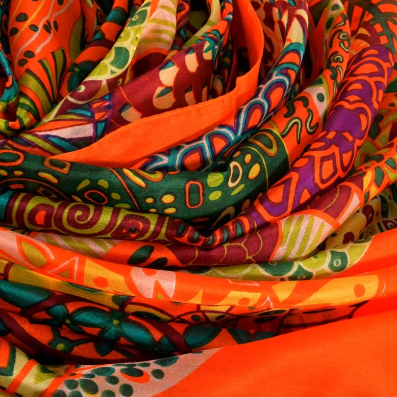 Foulard en Soie Orange Vert et Orange 180*110cm