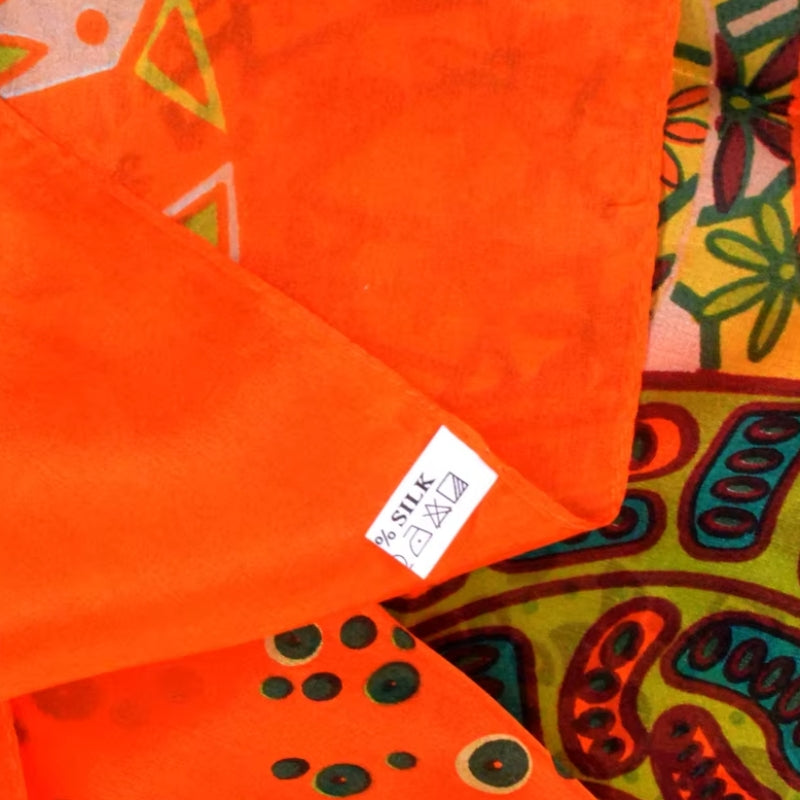 Foulard en Soie Orange Vert et Orange 180*110cm