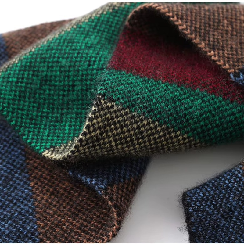 Écharpe Laine Fine Homme gros plan tissu - Patchwork Foncé - Patchwork Clair