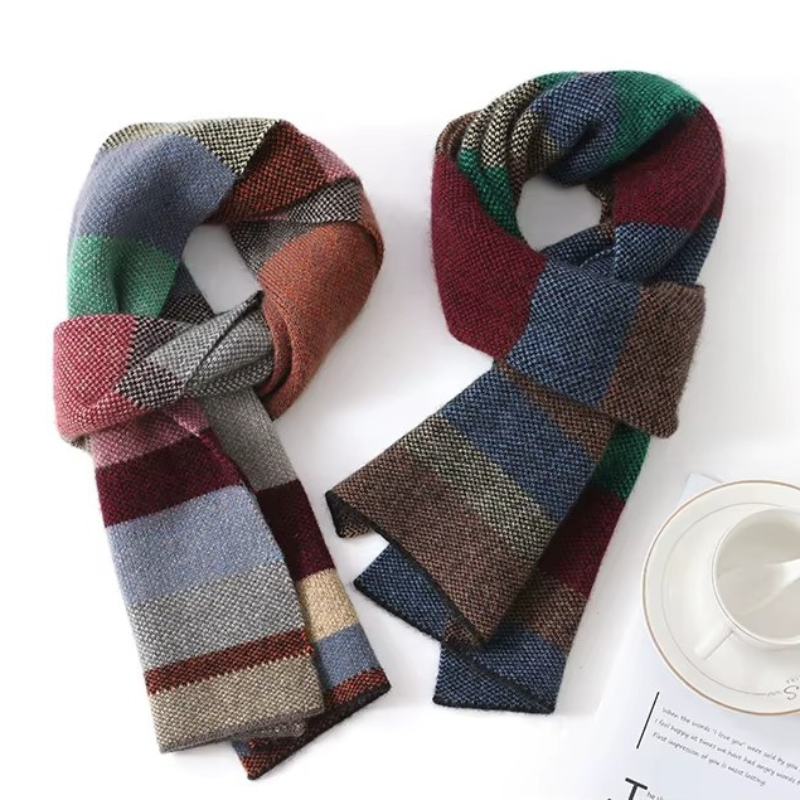 Écharpe Laine Fine Homme deux écharpes enroulées - Patchwork Foncé - Patchwork Clair