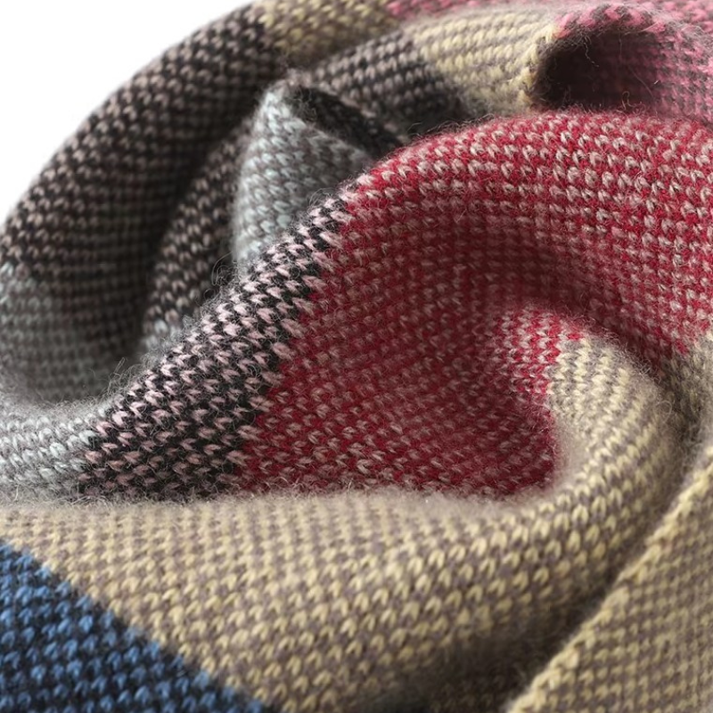 Écharpe Laine Fine Homme gros plan motif - Patchwork Foncé - Patchwork Clair