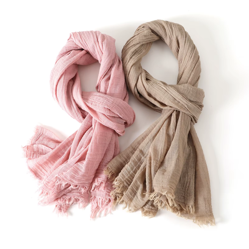 Chèche en Coton deux châles enroulés - Beige - Vert - Gris - Bleu - Rose - Noir