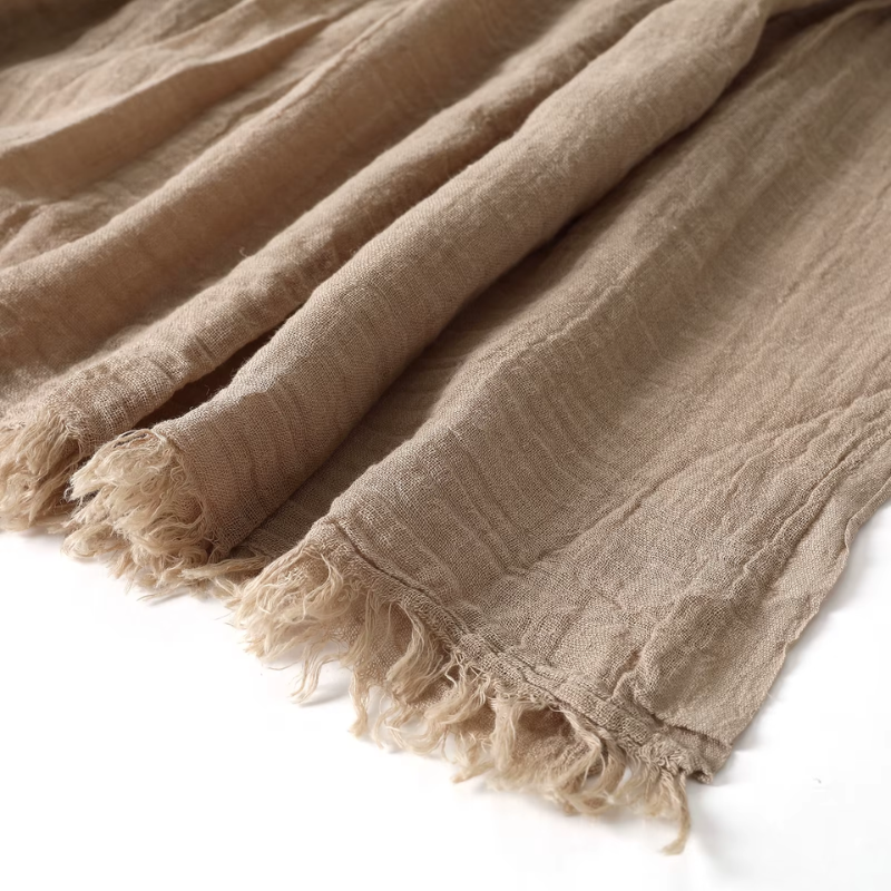 Chèche en Coton détail franges tissu - Beige - Vert - Gris - Bleu - Rose - Noir