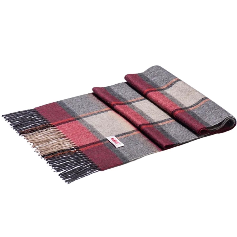 Echarpe Laine à Carreaux Homme - Bordeaux et Gris Clair - 180*30cm