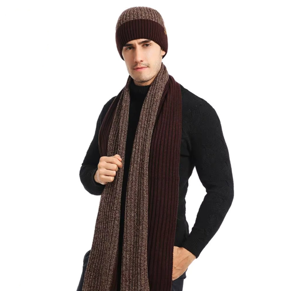 Ensemble Bonnet Echarpe Gant pour Homme portée à la main - Gris et Noir - Marine et Charbon - Marron et Châtaigne - Bordeaux et Noir - Gris Foncé et Anthracite