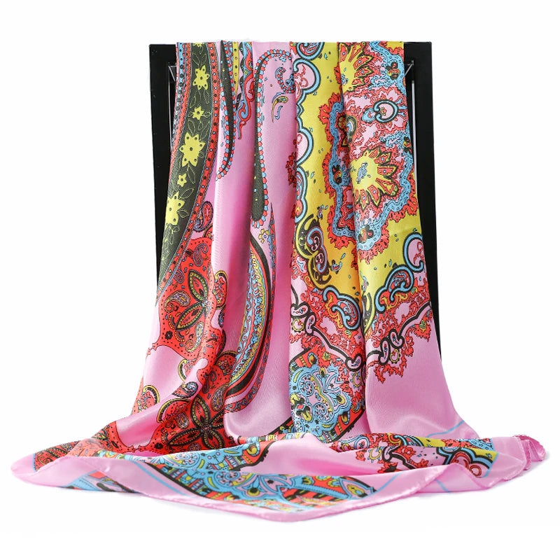 Foulard Carré 90x90 Rose et Jaune 90*90cm
