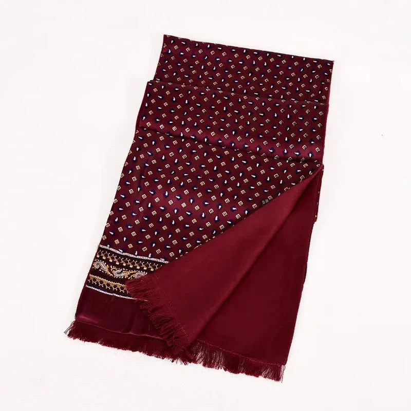 Foulard Echarpe en Soie Homme Bordeaux et Argent 