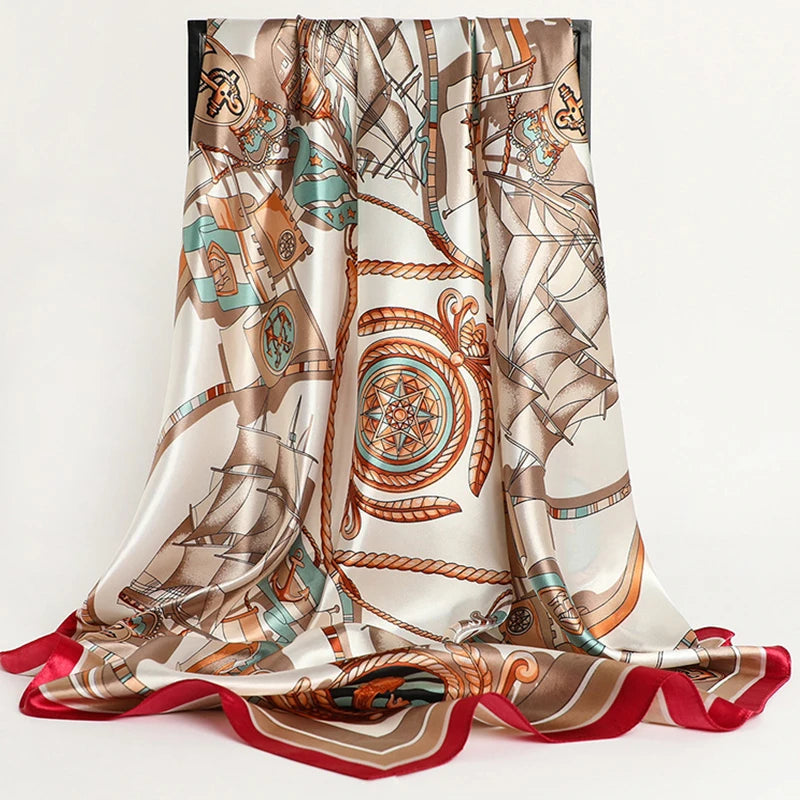 Foulard Petit Carré Beige et Rouge 90*90cm