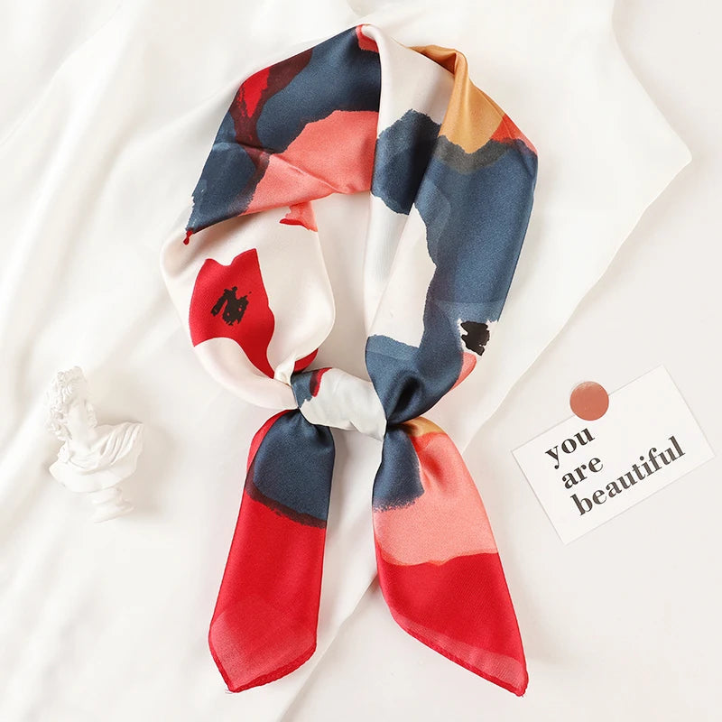 Petit Foulard Carré Couleur Bleu et Rouge 70*70cm