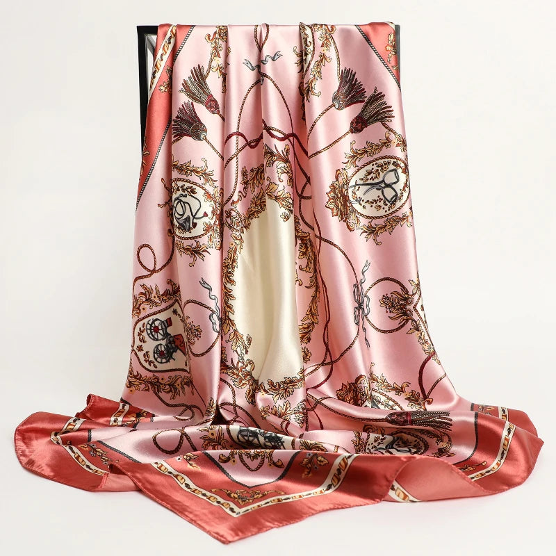 Foulard Petit Carré Rose et Corail 90*90cm