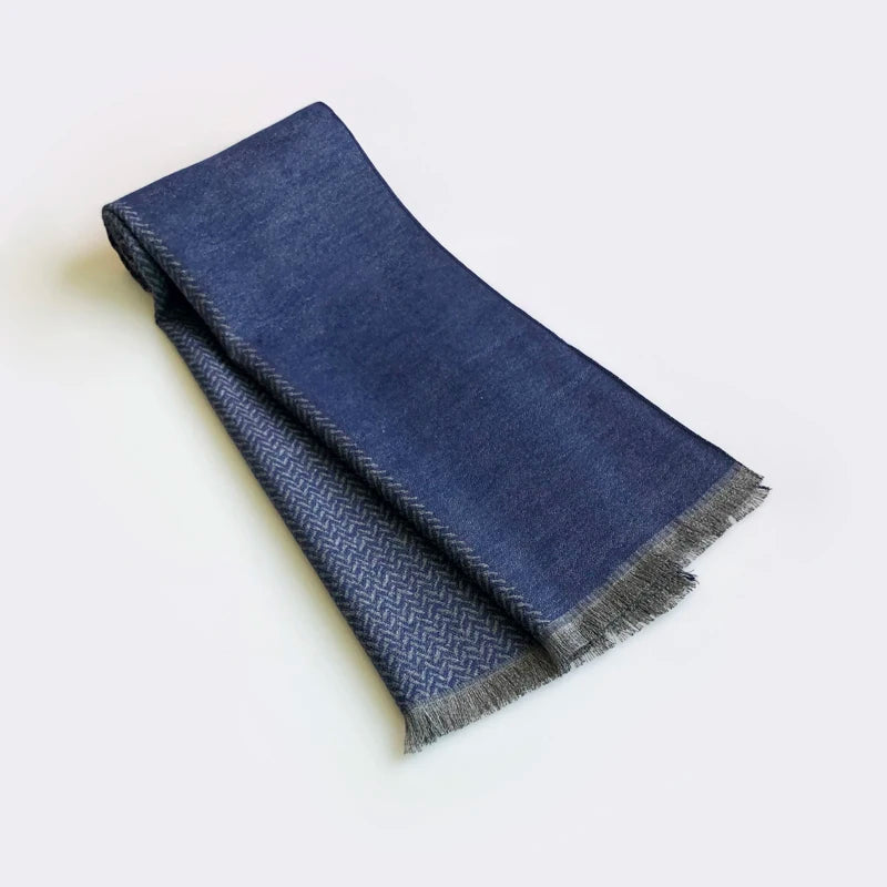 Echarpe Bleu Marine Homme Bleu Foncé et Gris Clair 180*30cm