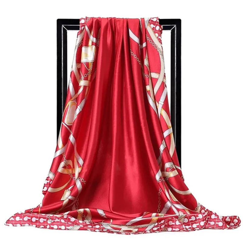 Foulard Petit Carré Rouge et Doré 90*90cm