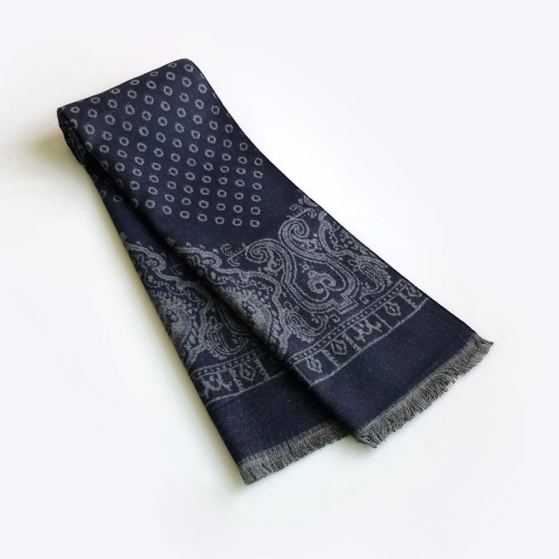 Echarpe Bleu Marine Homme Noir et Argent 180*30cm