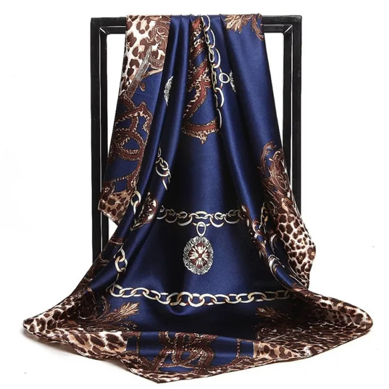 Foulard Carré 90x90 Bleu Marine et Marron 90*90cm