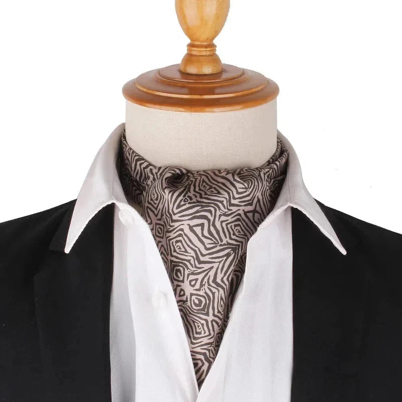 Foulard Ascot à Motifs Beige et Marron 
