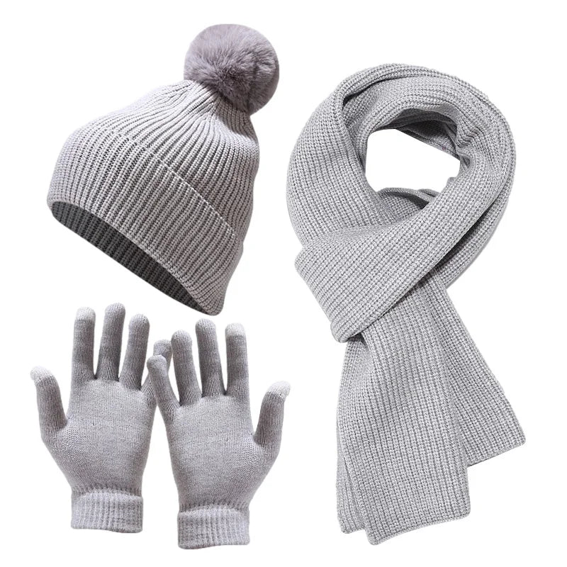 Ensemble Bonnet Gants Echarpe Femme Gris Clair 