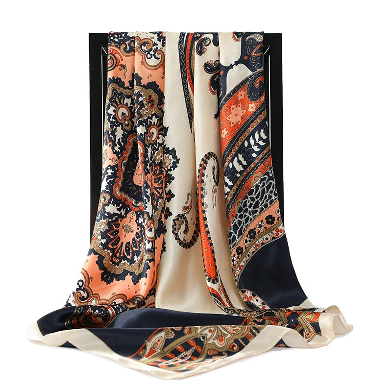 Foulard Carré 90x90 Corail et Marine 90*90cm