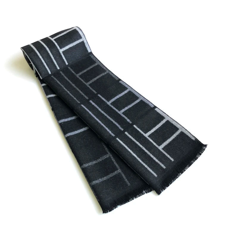Echarpe Homme Noire Gris Charbon et Argent 180x30cm