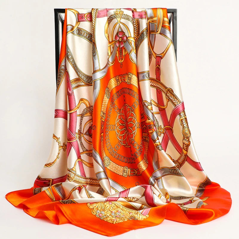 Foulard Carré 90x90 Orange et Rose 90*90cm
