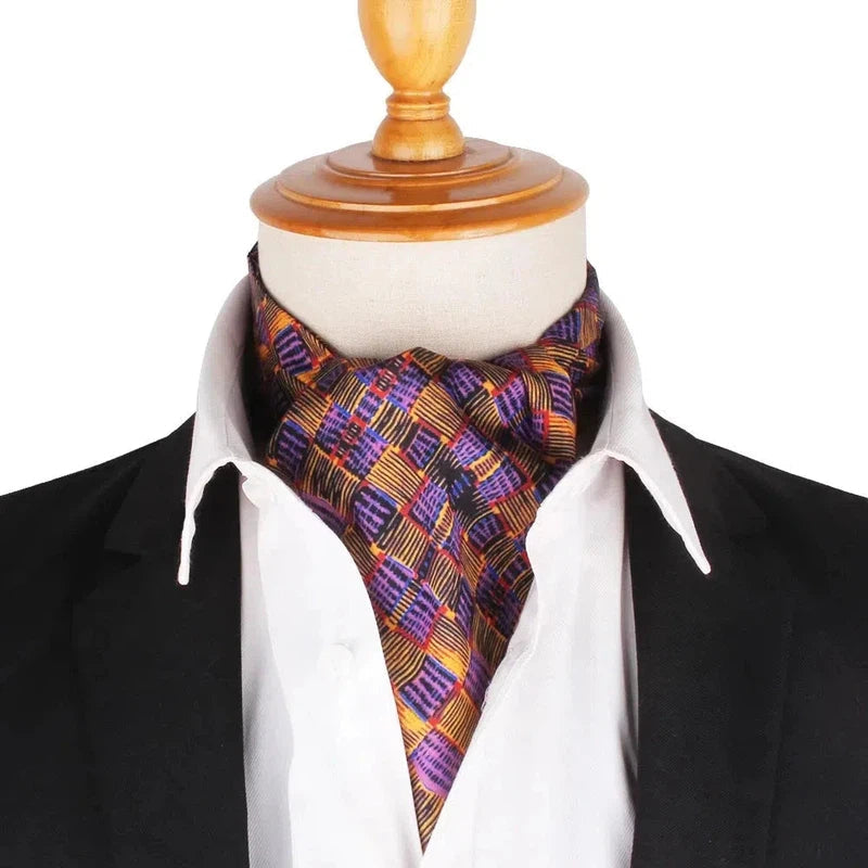 Foulard Ascot à Motifs Violet et Jaune 