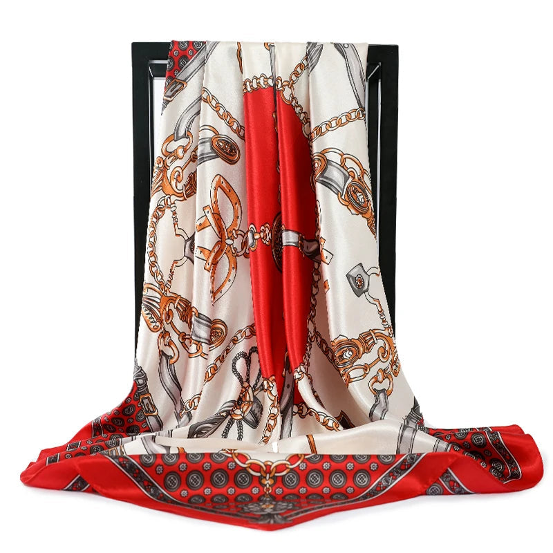 Foulard Carré 90x90 Rouge et Ivoire 90*90cm