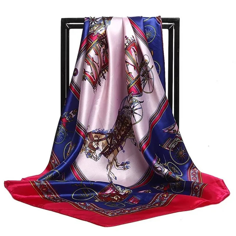Foulard Carré 90x90 Rose Poudré et Bleu Royal 90*90cm