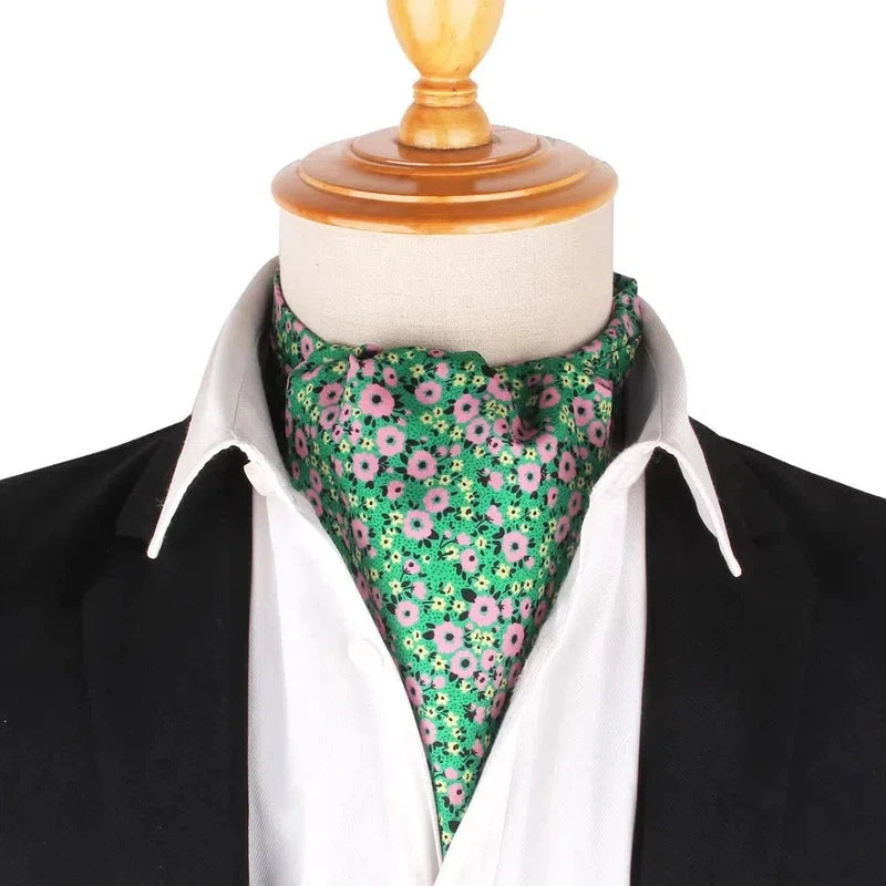 Cravate Echarpe Homme Vert Émeraude et Rose Poudré 