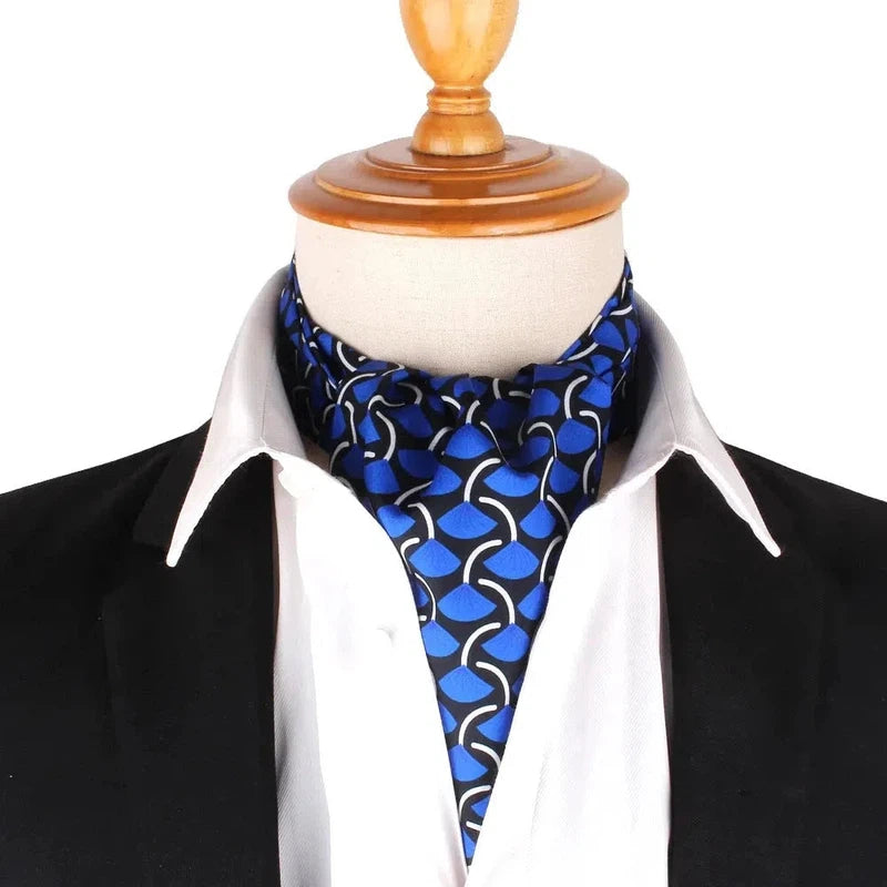 Foulard Ascot à Motifs Bleu et Noir 