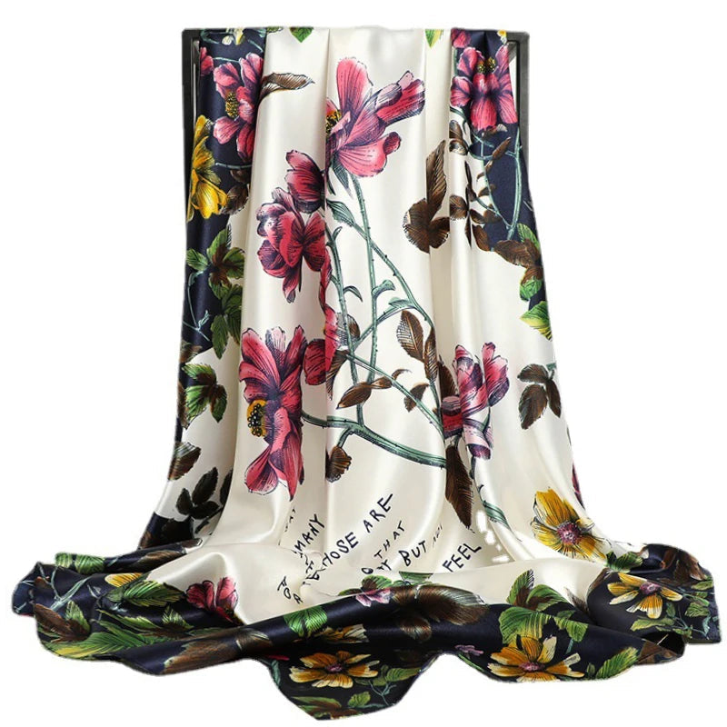 Foulard Petit Carré Rose et Vert Foncé 90*90cm