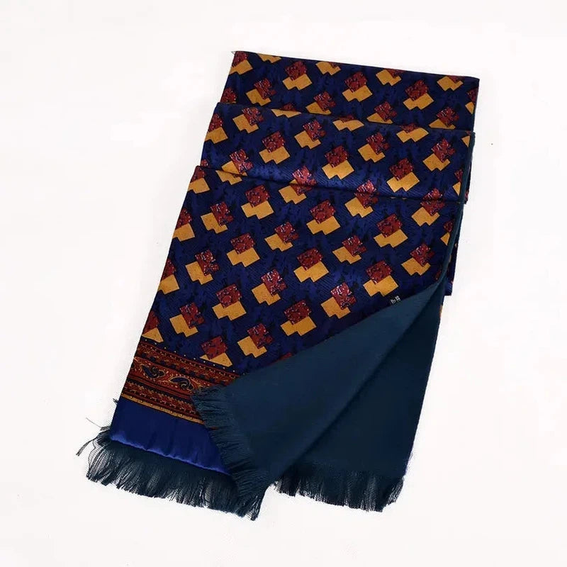 Foulard Echarpe en Soie Homme Bleu Nuit et Jaune 