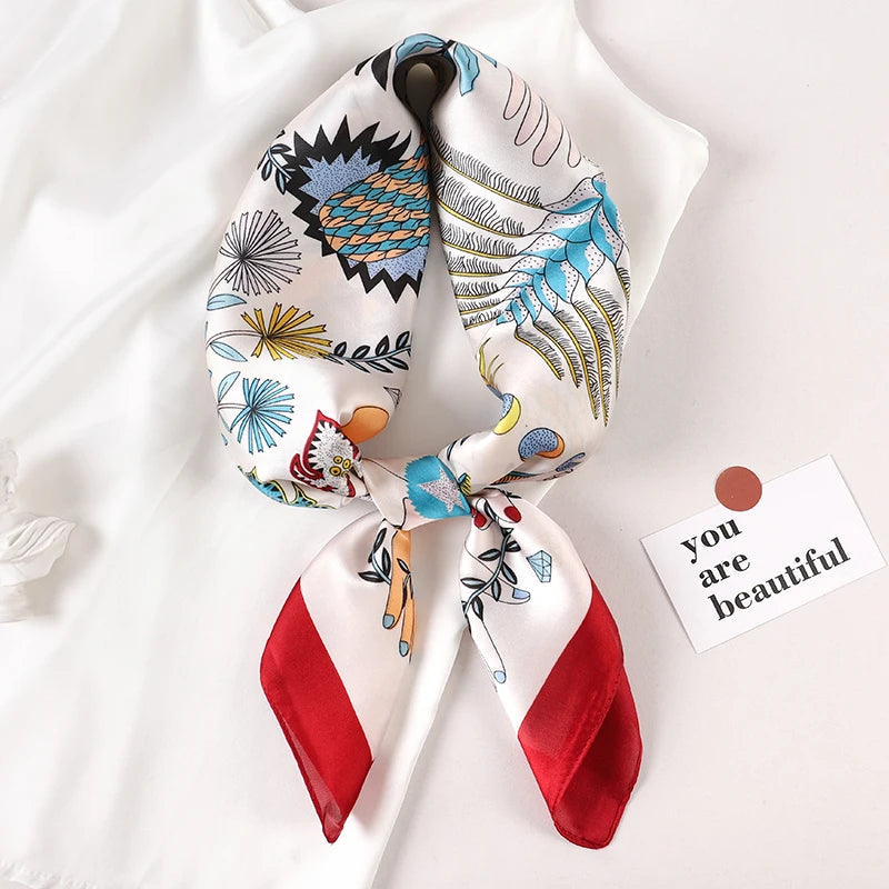 Petit Foulard Carré Couleur Blanc et Rouge 70*70cm