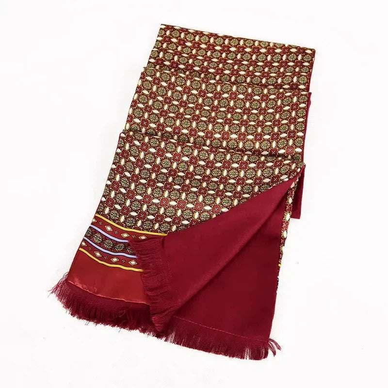 Foulard Echarpe en Soie Homme Bordeaux et Crème 
