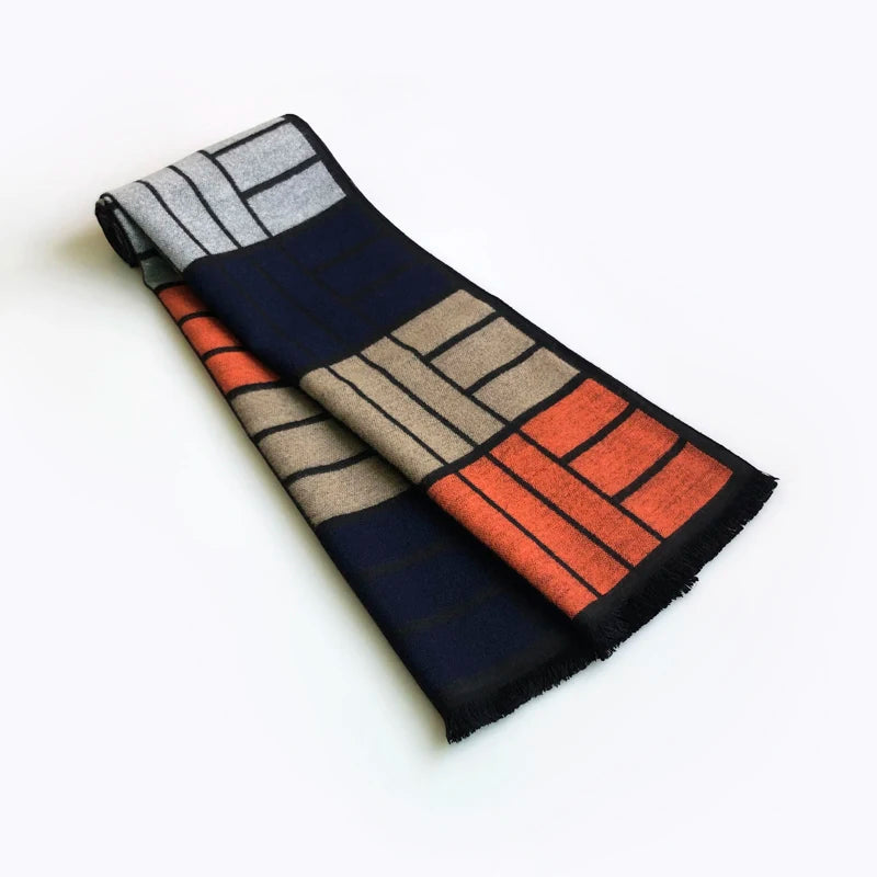 Echarpe Homme Hiver Bleu Nuit et Orange 180x30cm