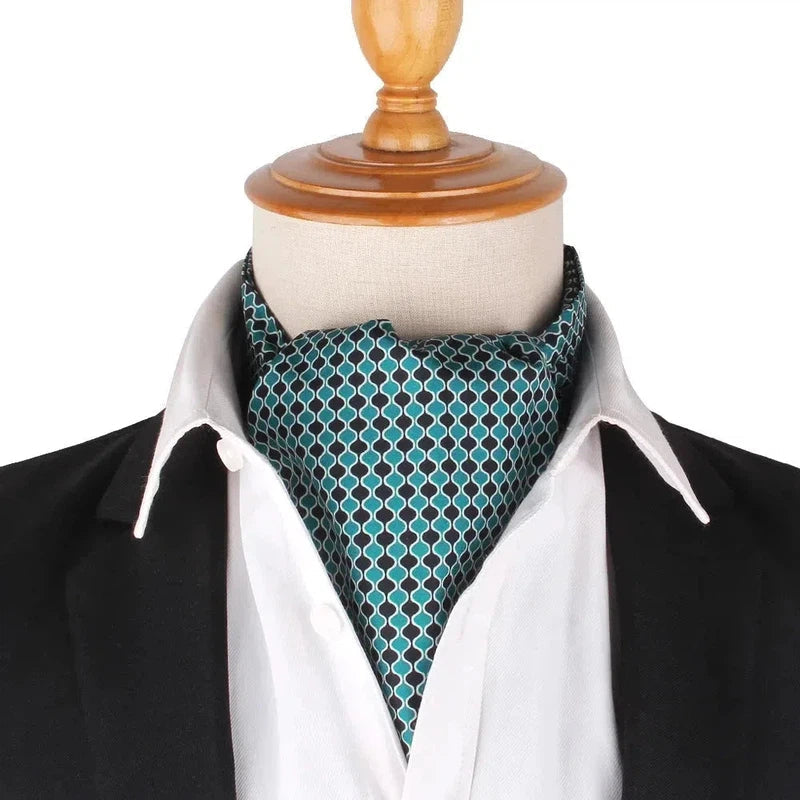 Foulard Ascot à Motifs Turquoise et Noir 
