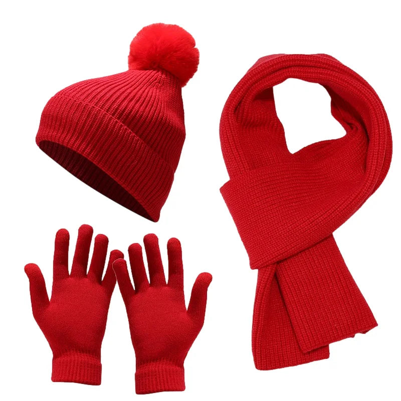 Ensemble Bonnet Gants Echarpe Femme Rouge Vif 